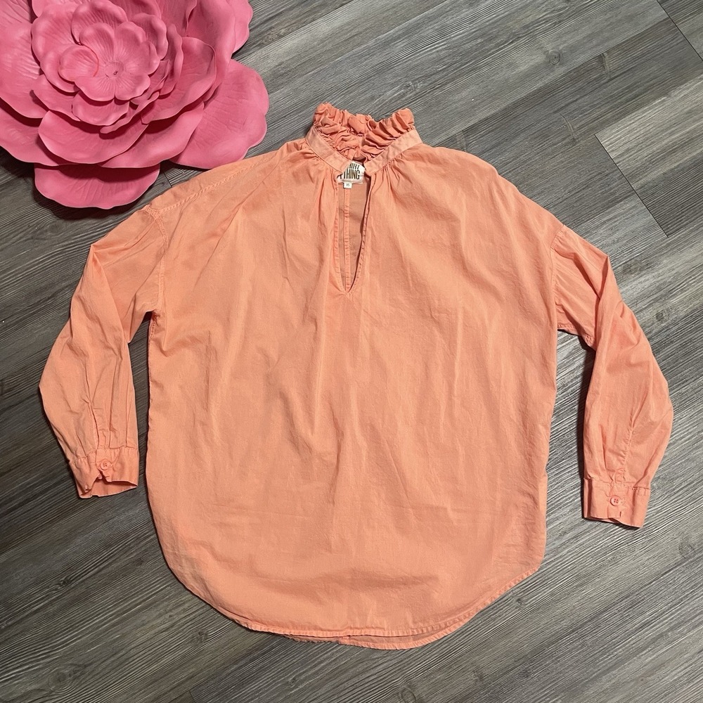 A SHIRT THING Womens Sz XS Coral/Peach Penelope Top Blouse Lightweight Ruffle